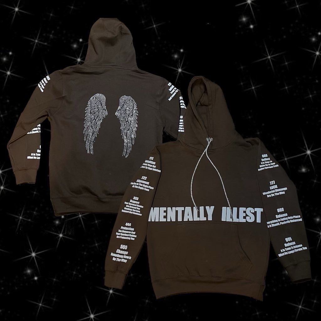 White Reflective TMI Angel Wing Hoodie Brown