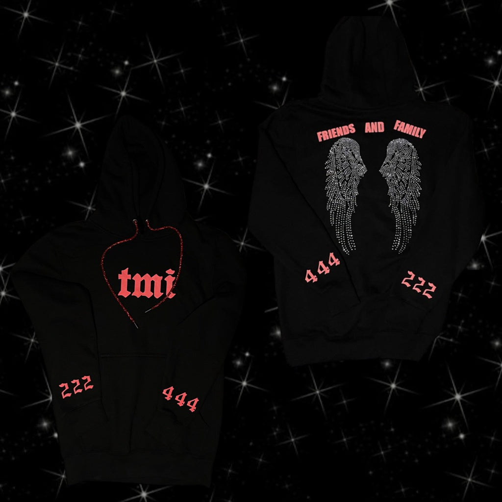 Friends & Family Angel Wing Hoodie Black with Red Reflective