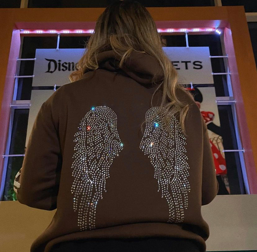 White Reflective TMI Angel Wing Hoodie Brown