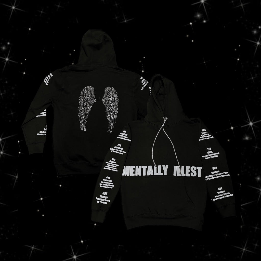 White Refelective TMI Angel Wing Hoodie Black The Mentally Illest